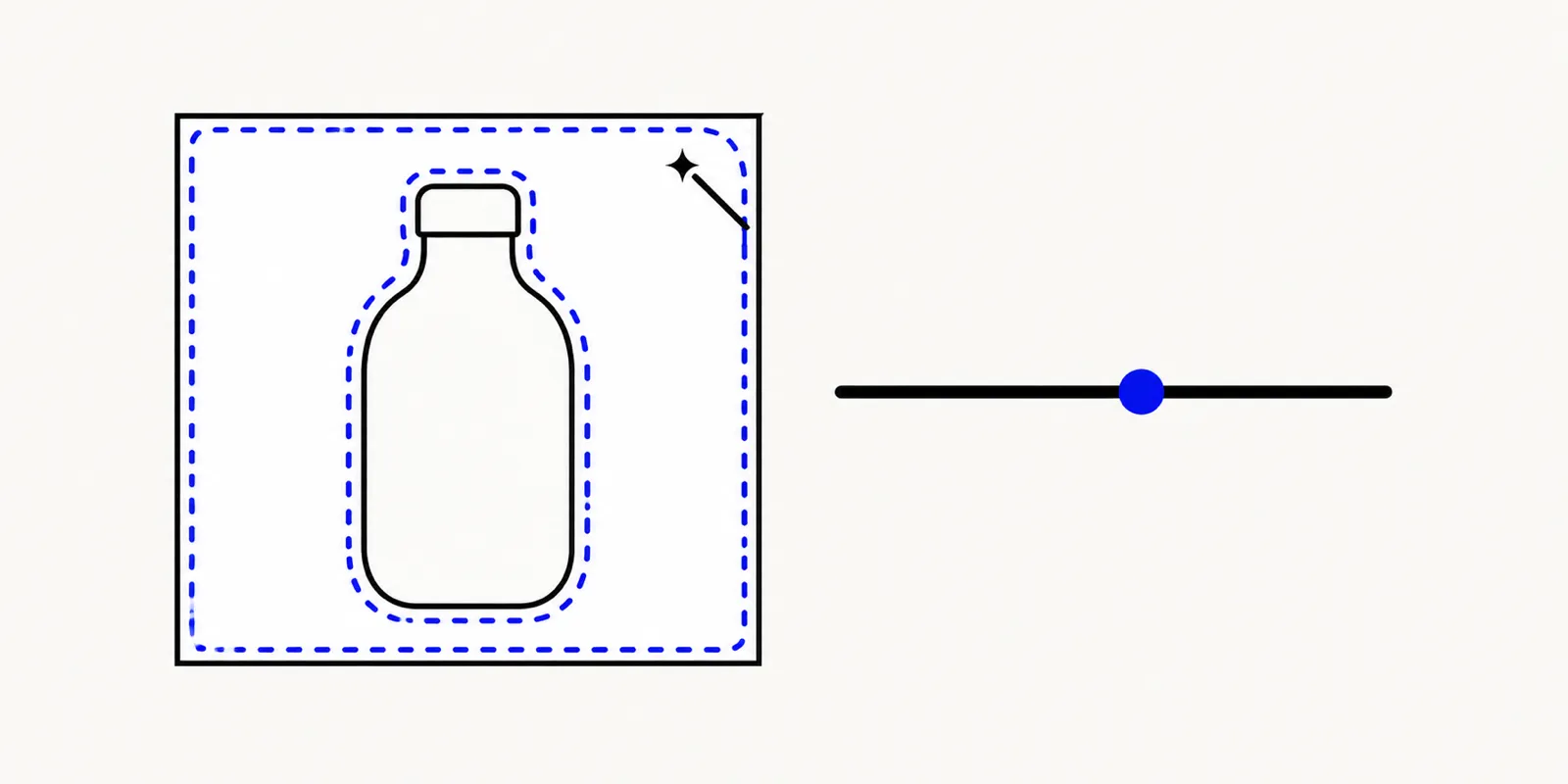 Illustration of a product photo with a white background being selected by a magic wand tool, with a tolerance slider shown alongside.