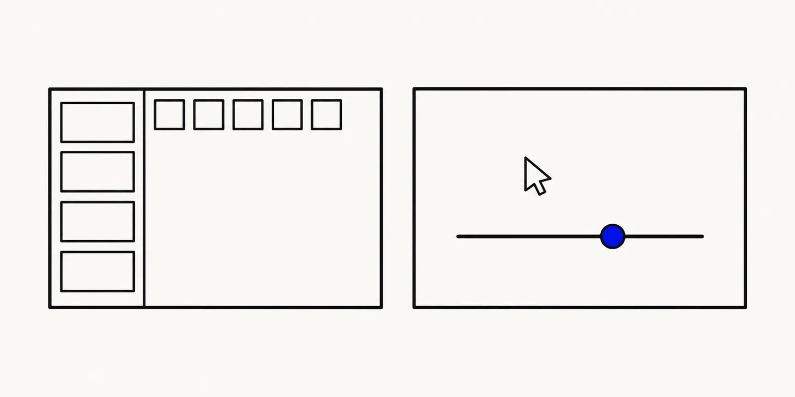 Illustration contrasting a Photoshop toolbar with layered panels against a simpler browser window showing a single click-to-select tool.