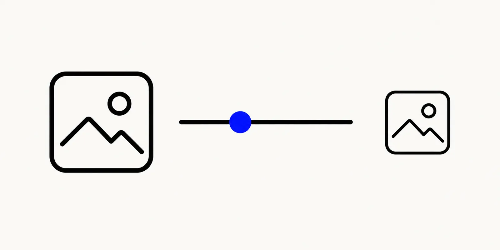 Illustration of a quality slider between a large original file and a smaller exported file.