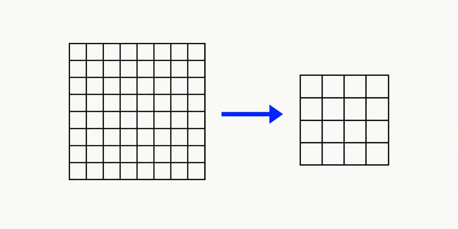 Illustration of an oversized photo being resized down to a smaller pixel grid before export.